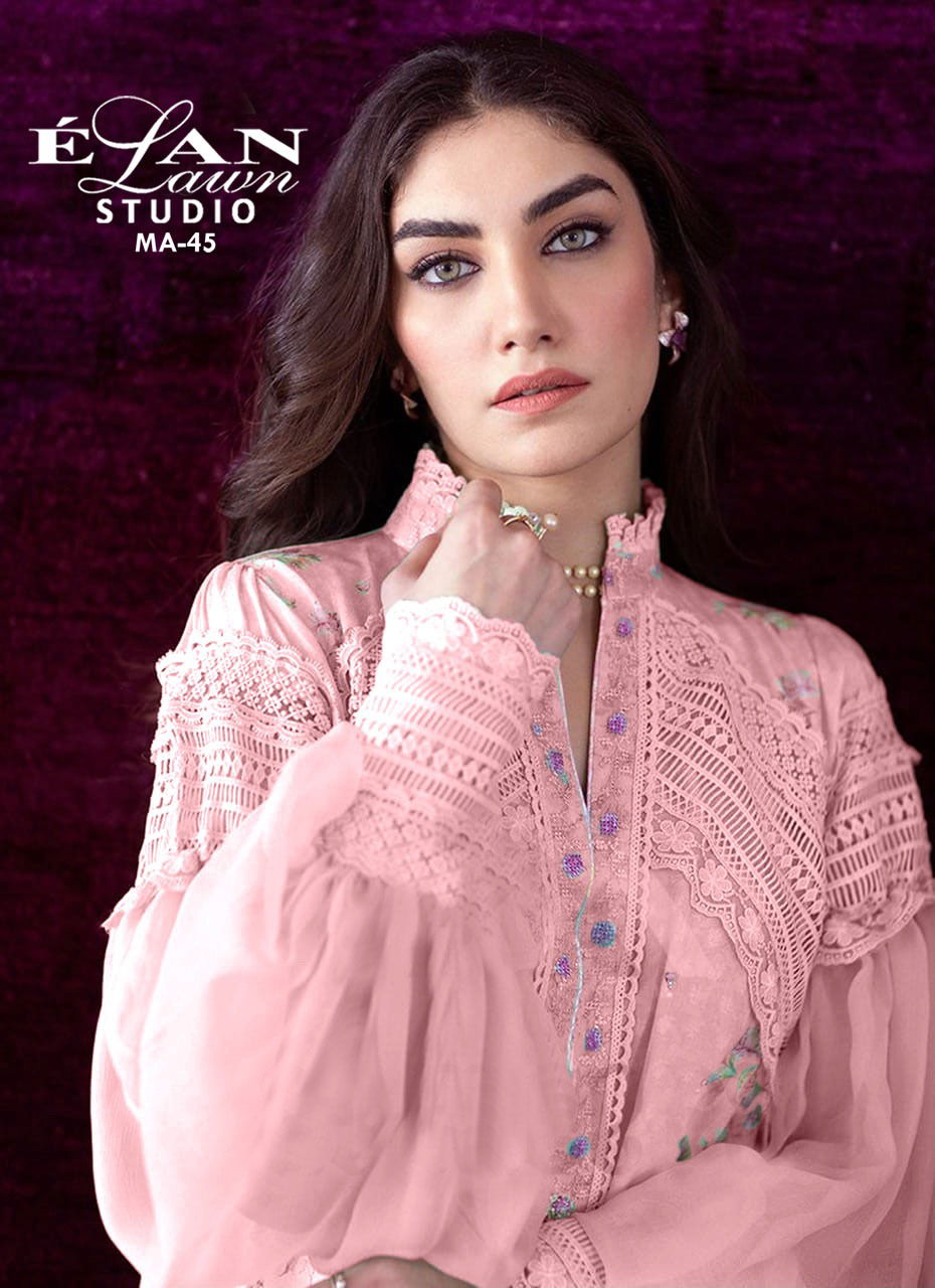 Elan Lawn Studio Ma 45 Designer Top With Bottom Collection